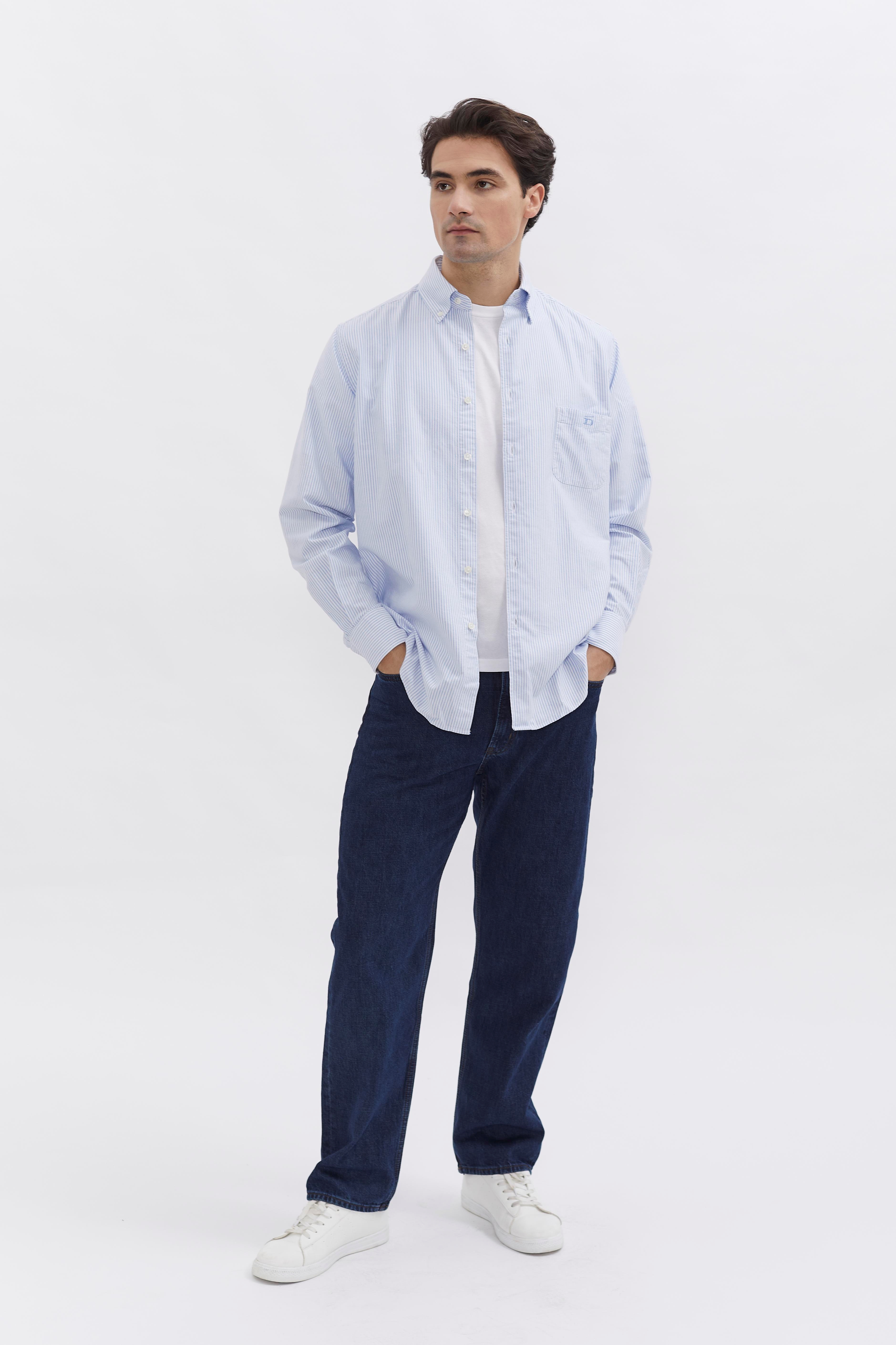 D-Brand, Shirts, Pinstriped Oxford Shirt, PINSTRIPE SKY BLUE, Blau, Hellblau, 117001, 117001-429