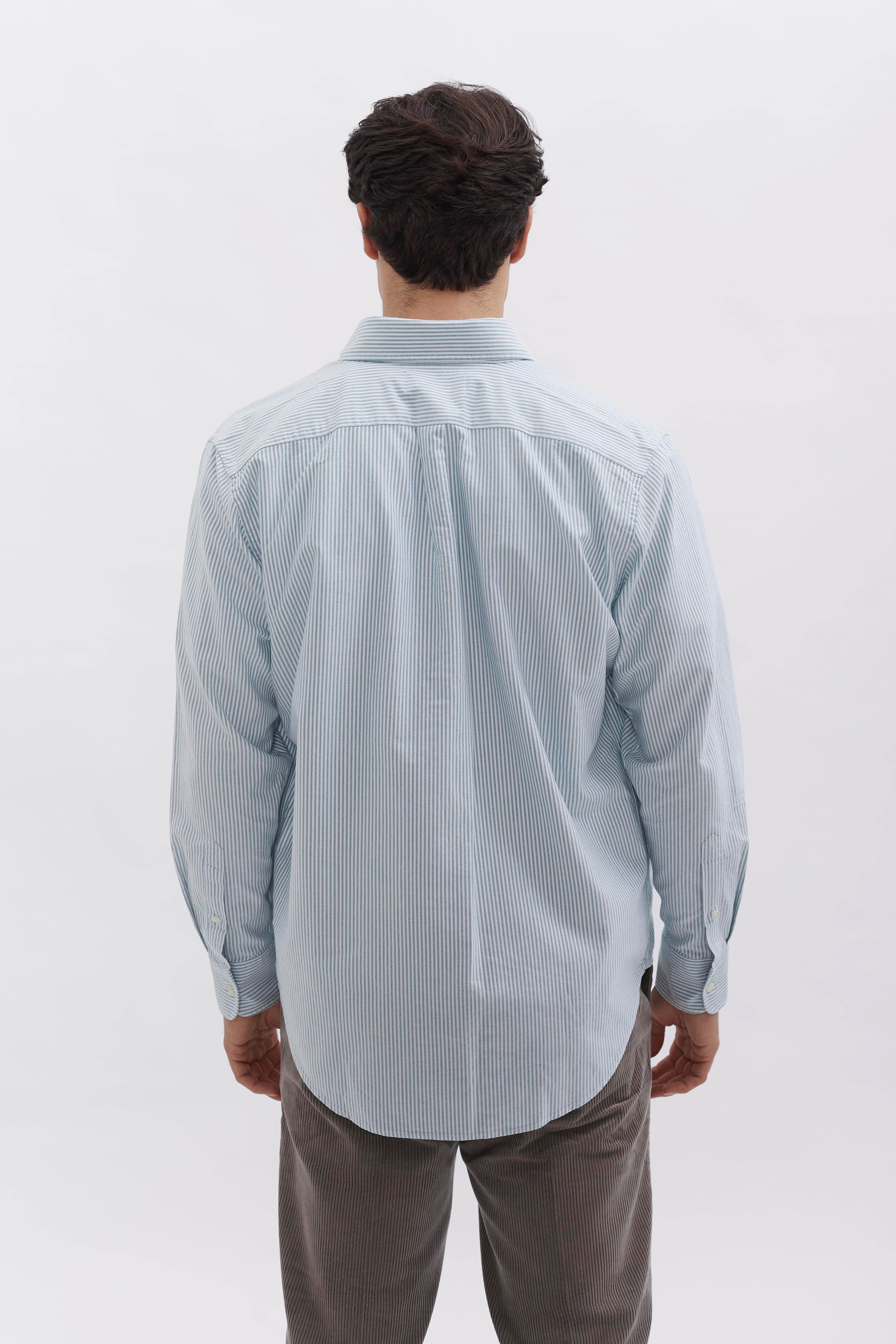 D-Brand, Shirts, Pinstriped Oxford Shirt, PINSTRIPE MOSSGREEN, Grün, 117001, 117001-387