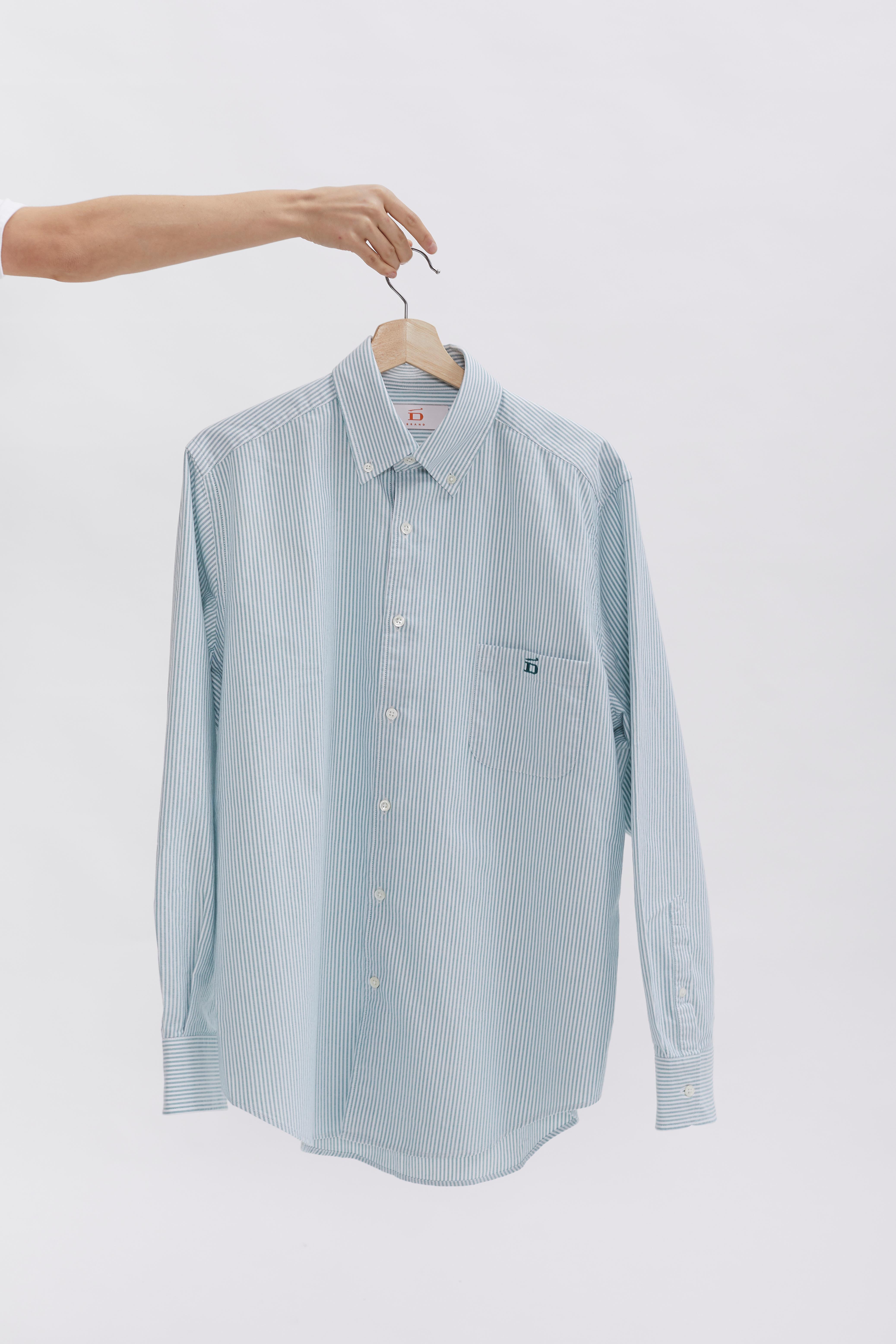 D-Brand, Blouses, Pinstriped Oxford Shirt, PINSTRIPE MOSSGREEN, Grün, 217001, 217001-387