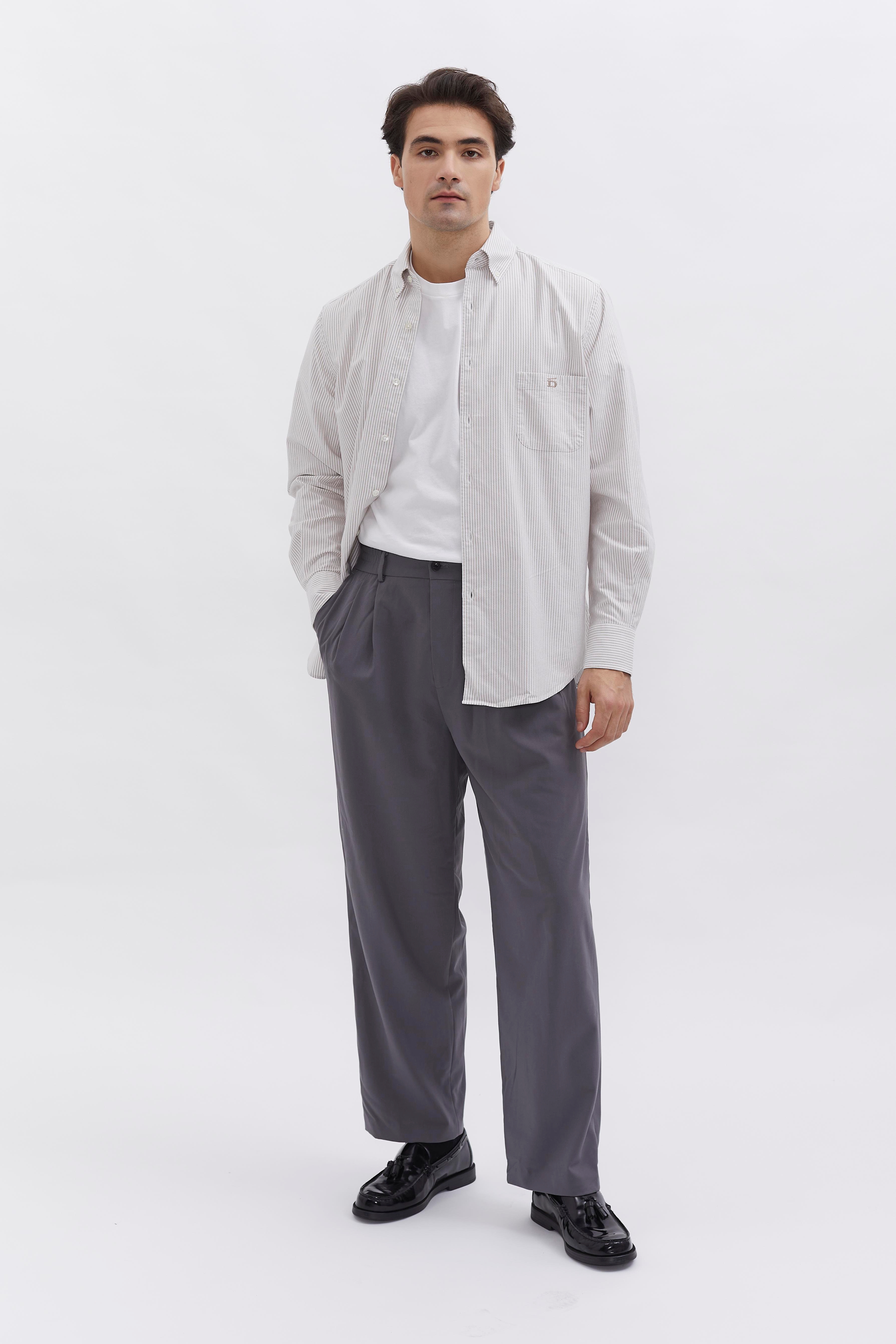 D-Brand, Shirts, Pinstriped Oxford Shirt, PINSTRIPE ALMOND, Braun, 117001, 117001-253