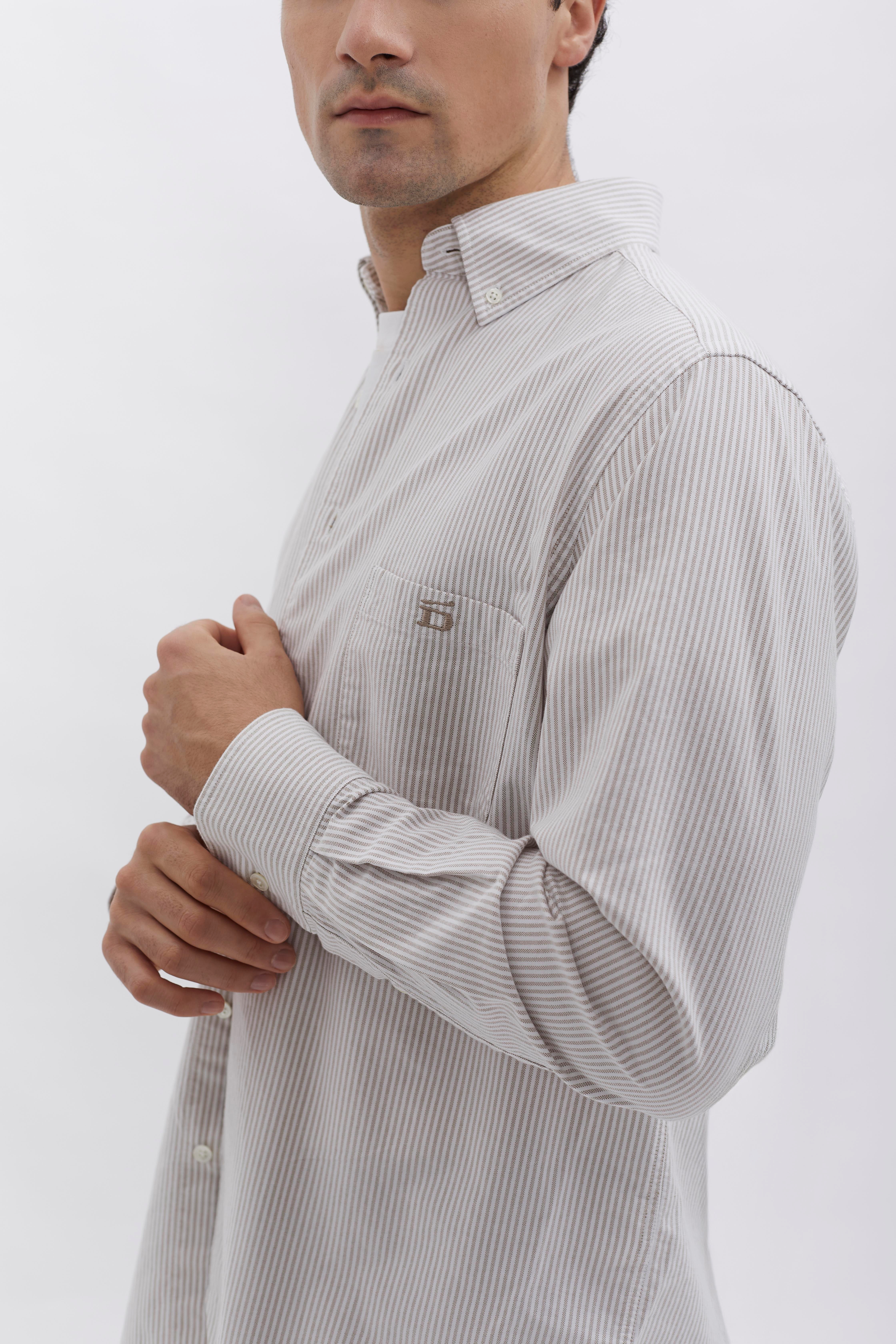 D-Brand, Shirts, Pinstriped Oxford Shirt, PINSTRIPE ALMOND, Braun, 117001, 117001-253